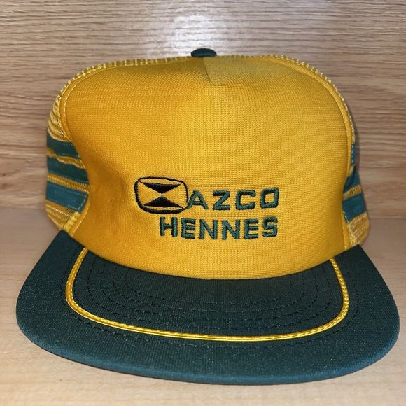 Vintage Azco Hennes Triple 3 Stripe Trucker Hat Snapback NOS Cap - Picture 1 of 8